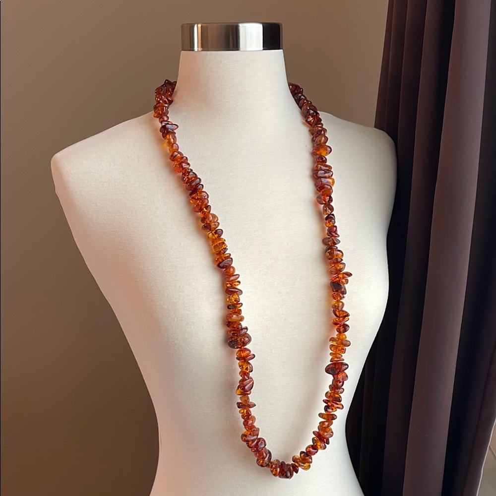 Vintage Cognac Amber Necklace with Organic Nugget Beads